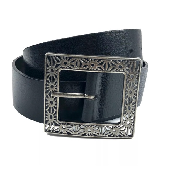 Harolds Italian Leather Belt Silver Square Buckle